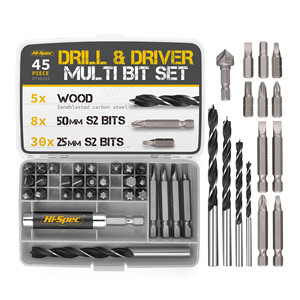 Drill & <b>Driver</b> Multi Bit <b>Set</b> 45 Piece S2 Steel Wood Metal Drilling Driving Bits - Product Image 1