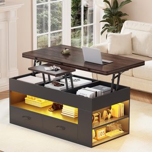 Mesa de Centro Moderna SENYU con Tapa Elevable, Cajones de Almacenamiento y Estante Abierto, Mueble para Sala de Estar con Superficie de Madera y Estructura Metálica - Product Image 1