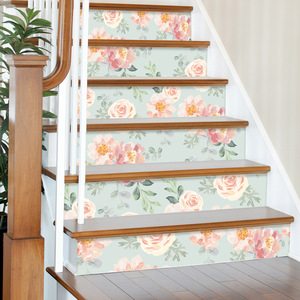 5 pièces peler et coller des autocollants d'<span class=keywords><strong>escalier</strong></span> floraux, décalcomanies de contremarches d'<span class=keywords><strong>escalier</strong></span> en vinyle auto-adhésives, décor de peintures murales d'<span class=keywords><strong>escalier</strong></span> - Product Image 3