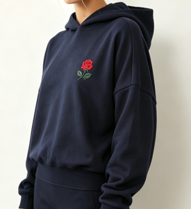 <span class=keywords><strong>Sweat</strong></span> à capuche pour femme en polaire douce, broderie rose rouge, manches longues, style décontracté pour le quotidien - Product Image 5