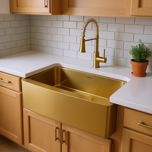 Fregadero de cocina Clarad de 36 pulgadas, estilo rústico con delantal frontal, de un solo tazón, de acero inoxidable pulido, color dorado - Product Image 2