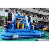 Toboggan aquatique gonflable commercial en PVC pour l'extérieur, châteaux gonflables, toboggan aquatique gonflable avec piscine