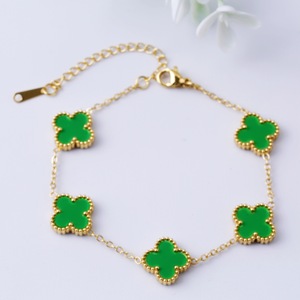 Bracelet en acier inoxydable avec fleur trèfle porte-bonheur en nacre pour femme, bijoux de mode minimalistes de luxe, vente en gros - Product Image 5