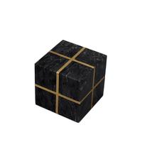 Artisanat de serre-livres en pierre de marbre noir et résine de cristal mélangeant le presse-papier de cube de peinture avec l'incrustation de cuivre en laiton