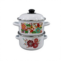 Casserole en émail métallique Luhong à double poignée, couvercle inclus, design classique, résistante à la chaleur, compatible gaz et induction, passe au four, facile à utiliser