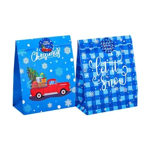Biologisch Afbreekbaar Blauw Klein Kerstfeest Decoraties Papieren Verpakking Cadeau Tas Custom Goodies Candy Draagtassen Met Logo
