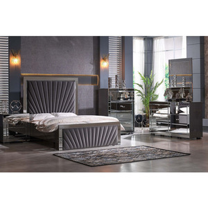 Ensemble de meubles de chambre à coucher modernes Lit Queen Size rembourré à décor de miroir <span class=keywords><strong>Suite</strong></span> de chambre à coucher Cadre de lit moderne de luxe <span class=keywords><strong>King</strong></span> - Product Image 1