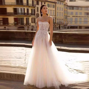 Strapless Wedding Dress A-Line Tulle Ivory Empire Waistline Simple Style For Women - Product Image 4