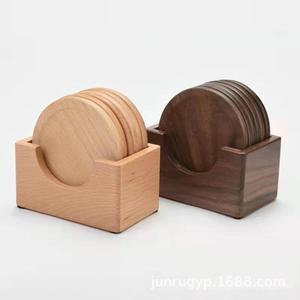 Juego de posavasos de madera, tapete aislante térmico redondo de color sólido para té, café, uso doméstico - Product Image 2