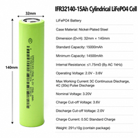 Batterie cylindrique Lifepo4 IFR32140 15Ah avec capacité de 15Ah, cellule Lifepo4 3.2v 32140 LFP 15000mAh, cellule cylindrique LiFePo4