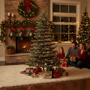 Promotion : <span class=keywords><strong>Sapin</strong></span> <span class=keywords><strong>de</strong></span> Noël 7FT en PE et PVC mélangés, pré-éclairé par LED, décoration tendance pour la maison, OEM accepté, échantillon disponible, prix usine - Product Image 1