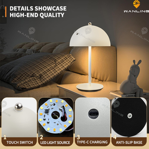 Lampe de table rechargeable sans fil contemporaine Veilleuse minimaliste pour chambre à coucher, bureau, travail, étude, lecture en métal durable - Product Image 4