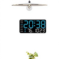 Horloge numérique multifonctionnelle sans cadre de style nordique, à affichage mural/sur pied, avec thermomètre et alarme pour salon