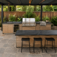 Cuisine extérieure avec pergola pour projet immobilier, ensemble barbecue, évier et réfrigérateur modulaires en acier inoxydable 304