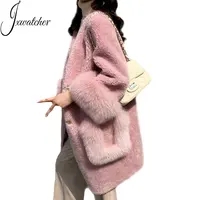 Women's Double-face Sheepskin Coat with Real Fox Fur Trim