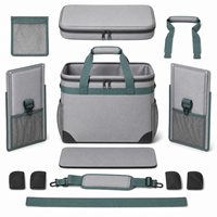 Sac isotherme pliable portable en tissu gris, sac de pique-nique avec poches latérales en filet et bandoulière pour le camping et les sorties à la plage