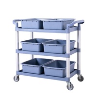 Chariot de service alimentaire noir 3 niveaux en plastique PP 3mm d'épaisseur pour hôtels et restaurants, capacité 50-70kg, prix usine