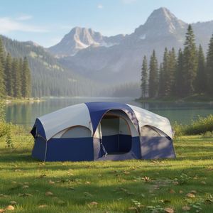 Carpa de camping familiar tipo túnel para 8 personas, dos habitaciones, dos pisos, habitaciones independientes, resistente a la intemperie, portátil, de poliéster Oxford, rápida de montar - Product Image 1