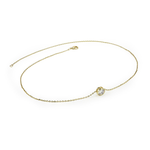 Collar de Cadena de Eslabones Clásico para Mujer, Chapado en Rodio/Oro de 14K, con Zirconia Cúbica de Corte Brillante en Engaste de Bisel, Diseño de Burbuja - Product Image 2