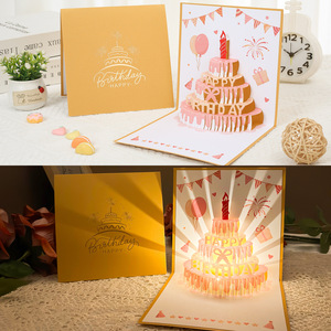 Carte de vœux d'anniversaire rectangulaire 3D stéréoscopique avec éclairage musical, étoiles lumineuses haut de gamme et enregistrement de vœux, pour l'exportation - Product Image 1