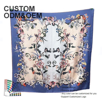 Foulard carré 100% soie, imprimé floral vintage, châle de luxe pour femme, couvre-chef