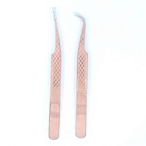 Pince à cils en acier inoxydable 2026, vente en gros, pince à sourcils or rose, antistatique, durable, luxe, logo personnalisé, lot de 2 pièces - Product Image 1
