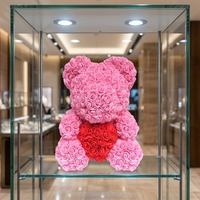 Hflora Factory Vente en gros de roses en PE pour cadeau de Noël, ours en roses, ours en peluche avec roses, ours en roses réaliste