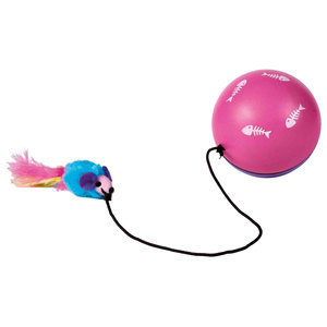 Balle avec moteur et souris avec plume en ficelle 9 cm Jouet interactif pour animaux de compagnie - Product Image 1