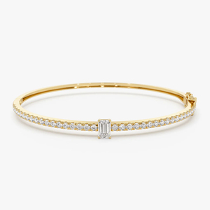 Brazalete Elegante de Oro de 14k con Corte Esmeralda y Diamantes Redondos, Joyería Hipoalergénica, Brazaletes de Plata 925 al por Mayor para Mujer - Product Image 1