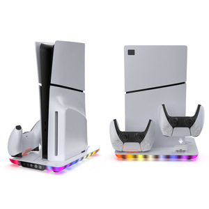 แท่นชาร์จคอนโทรลเลอร์ PS5 พร้อมไฟ RGB แสงไฟสร้างบรรยากาศ พัดลมระบายความร้อน แท่นวางคู่พร้อมพอร์ต USB สำหรับ PS5 และ PS5 Slim - Product Image 3