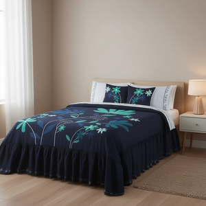 Ensemble de housse de couette Romina King, taille King, broderie florale, literie en coton, style moderne, utilisation toute saison - Product Image 2
