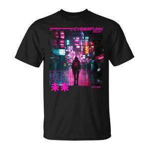 T-shirt esthétique cyberpunk, style vaporwave Harajuku, design de ville néon futuriste, taille adulte unisexe - Product Image 1