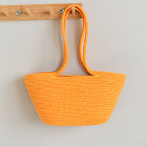 Panier à légumes tissé multicolore pour femme, sac à bandoulière pour femme, sac tissé en corde de coton à porter à la main, rangement simple à porter à la main - Product Image 3