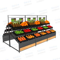 Kainice Zware Dubbelzijdige Supermarkt Rack Voor Groenten En Fruit Aan De Muur Gemonteerd Beweegbare Plank Met Metalen Frame