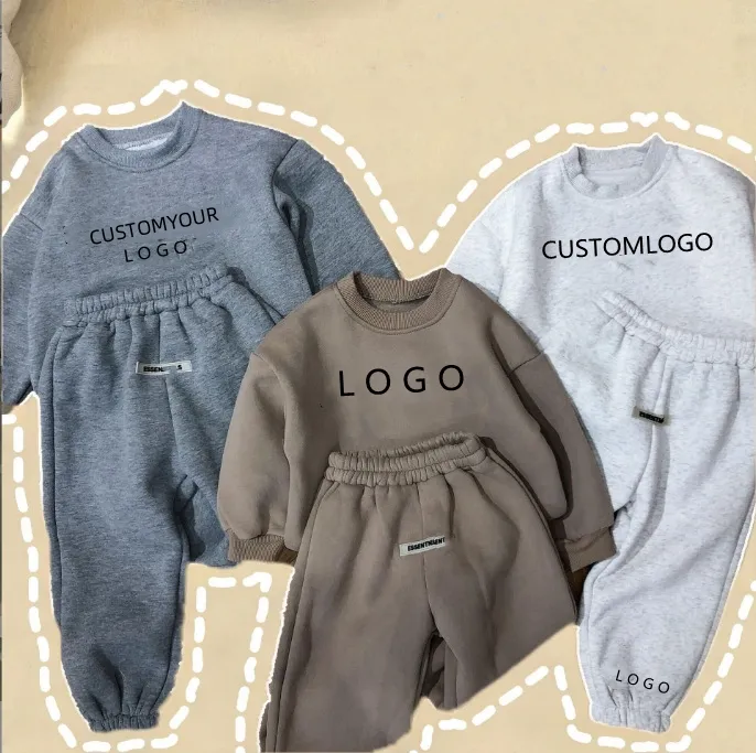 Custom Toddler Boy Clothes 100% Cotton Kids Clothing Fleece Sweatshirt Two Piece Sets