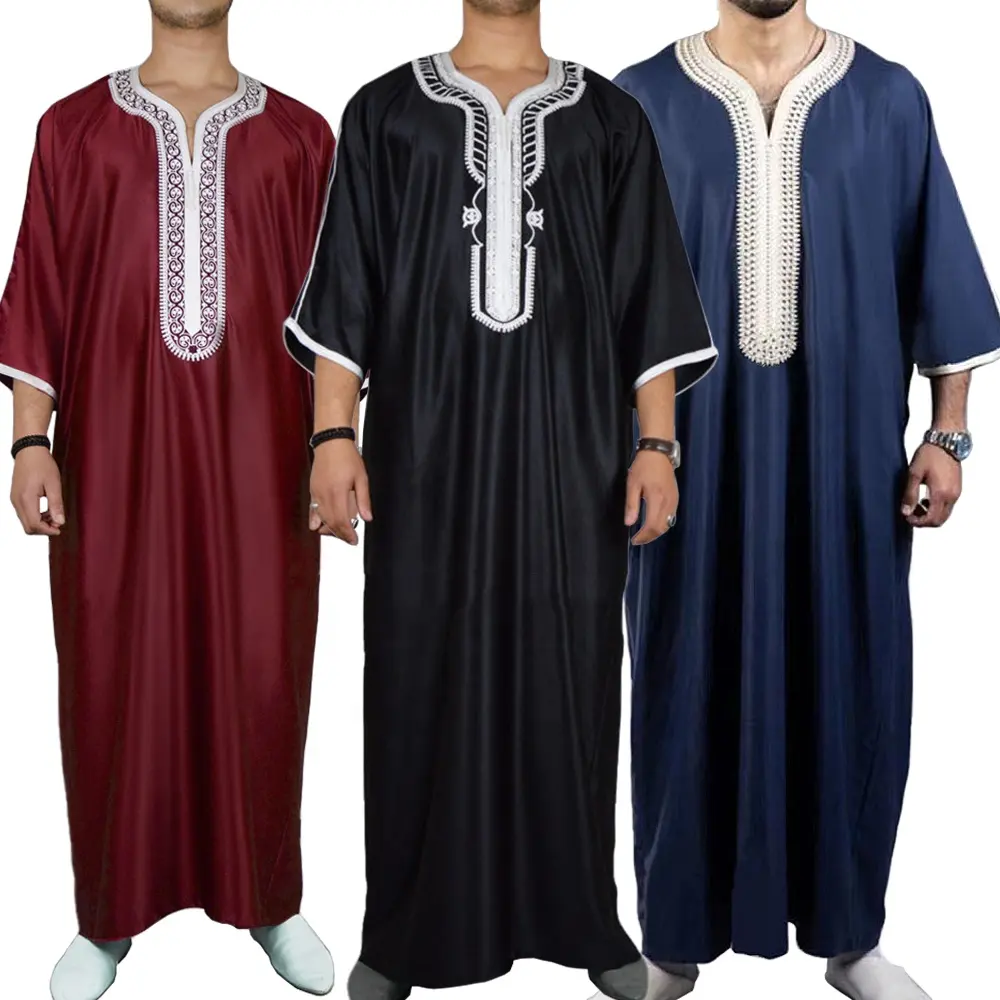 Thobe Muslim With Zipper And Size Pocket Men Islamic Clothing Solid Color Arab Design Daffah Dress Saudi Fashion