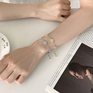 Dylam Jewelry S925 Silver Fine Fashion Link Chain Multiple Crushed Iced Surface Lucky <b>Clover</b> Pendant 5A CZ Tail Pendant <b>Bracelet</b> - Product Image 5