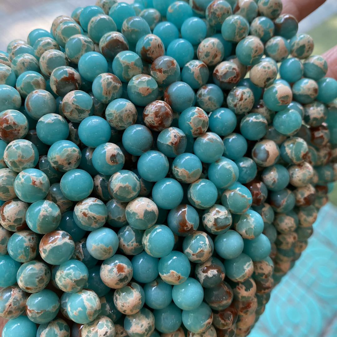 Natural 8mm Natural Turquoise Stones Round Loose Gemstone Beads Green Phoenix Turquoise Bracelet Beads for Jewelry Making