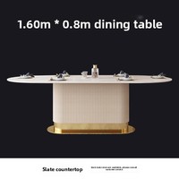 Nordischer Steinplatten-Esstisch Oval für Zuhause, Hotel und Restaurant, Hochwertiger Besprechungstisch mit Stühlen, Luxuriöser Esstisch