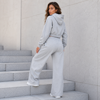 Conjunto de Dos Piezas ODM para Mujer, Sudadera Corta con Mangas Raglán Grises, Pantalones Deportivos Holgados con Cordón y Pierna Ancha, Estilo Urbano