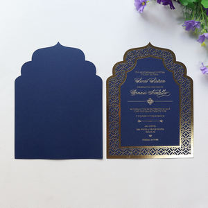 Invitaciones de lámina de oro con sello caliente azul marino oscuro <span class=keywords><strong>arabesco</strong></span> personalizado de lujo con sobre RSVP para boda de cumpleaños dulce 16 - Product Image 3