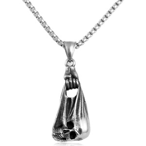 Collar de acero inoxidable con colgante de calavera en forma de bolso, estilo punk 2310 - Product Image 5