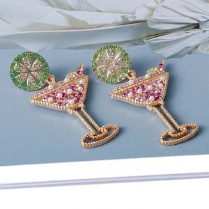 Nouvelles boucles d'oreilles pendantes en forme de verre à vin à fruits géométriques de style bohème hawaïen, bijoux tendance en alliage de zinc plaqué argent pour femmes - Product Image 3