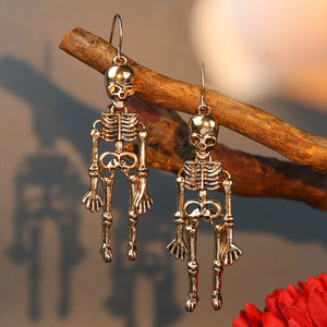 Pendientes de esqueleto de aleación de zinc galvanizados, joyería de moda unisex para Halloween - Product Image 1