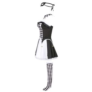 Vestido <span class=keywords><strong>de</strong></span> <span class=keywords><strong>Payaso</strong></span> a Cuadros Blancos y Negros con Diamantes, Disfraz Estilo Harley Quinn para Halloween, Traje para Fiestas, Juegos <span class=keywords><strong>de</strong></span> Rol y Actuaciones - Product Image 4