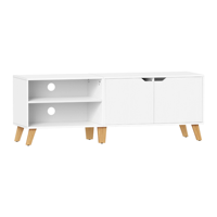 Mueble de TV Blanco Artesanal a Medida, Consola Multimedia Moderna con Almacenamiento, Estantes Abiertos, Patas de Madera, Centro de Entretenimiento Estilo Antiguo