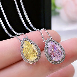 Collar con Colgante de Piedra de Circonio Rosa y Amarillo en Forma de Gota de Agua CAOSHI, Collar Chapado en Plata de Alta Calidad para Mujer - Product Image 1