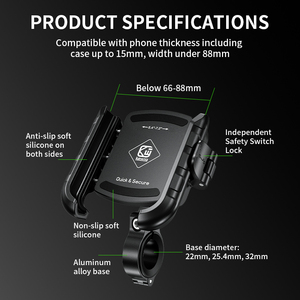 Support de téléphone pour moto Kewig ODM OEM, fixation rapide, utilisation d'une seule main, compatible avec les smartphones de 5,4 à 7,2 pouces, pour vélo, scooter, VTT - Product Image 2