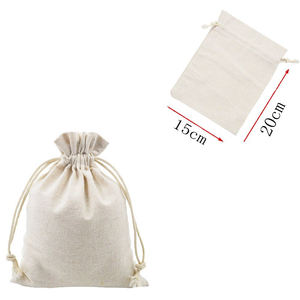 Sacs de shopping écologiques pour cadeaux d'anniversaire simples, sacs en coton et lin personnalisés avec cordon de serrage - Product Image 5