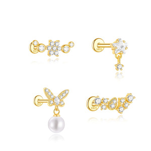 Pendientes de Perlas CANNER DAILY WEAR FLAT BACK de Plata 925 con Circonita, Pendientes Modernos - Product Image 1